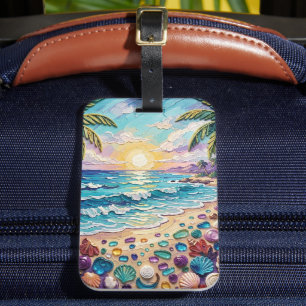 Impasto-Strand und Meeresglas-Sonnenuntergang und  Gepäckanhänger
