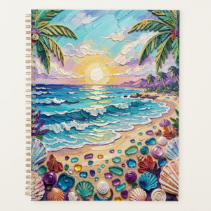 Impasto-Strand und Meeresglas-Sonnenuntergang und Planer