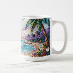 Impasto-Strand und Meeresspiegelglas-Sonnenunterga Kaffeetasse