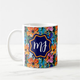 Impasto Style Blume in einem farbenfrohen Mit Mono Kaffeetasse