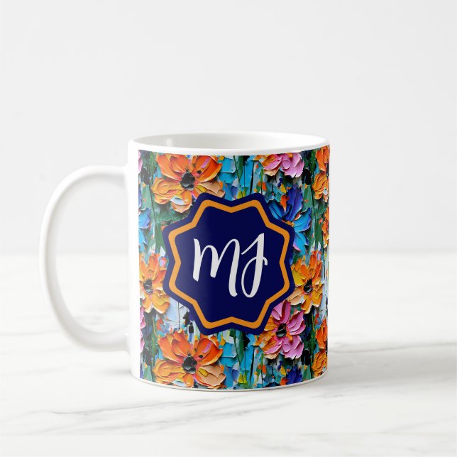 Impasto Style Blume in einem farbenfrohen Mit Mono Kaffeetasse (Links)