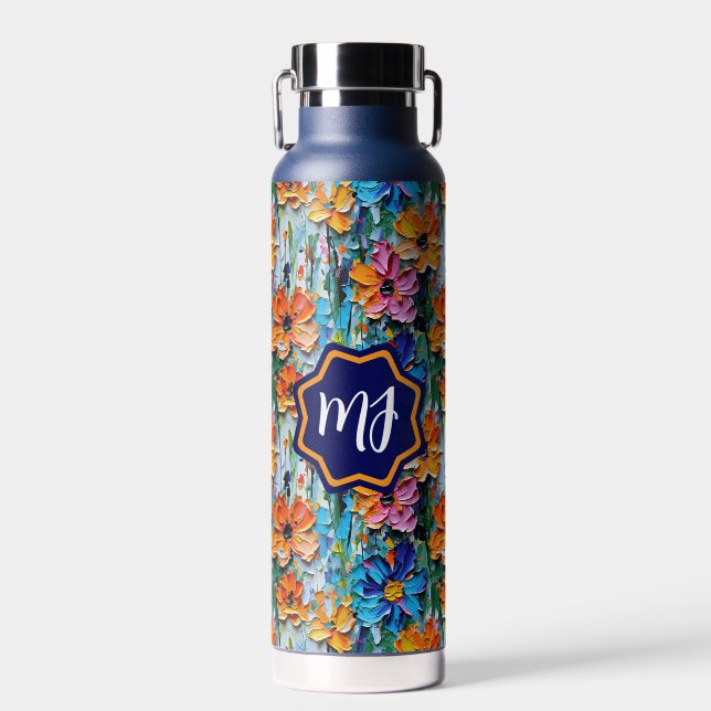 Impasto Style Blume in einem farbenfrohen Mit Mono Trinkflasche (Vorne)