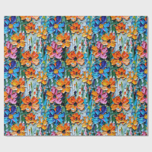 Impasto Style Blume in einem farbenfrohen Muster Geschenkpapier