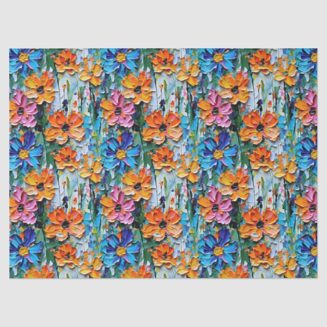Impasto Style Blume in einem farbenfrohen Muster Seidenpapier (Vorderseite)