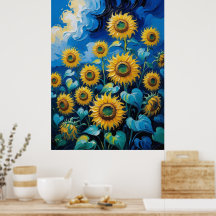 Impasto Style Tournesols Grand Poster | Art mur