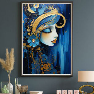 Impératrice Azur – Femme Art Déco Bleue et Dorée