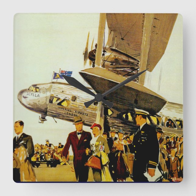 Imperial Airways Arrival Quadratische Wanduhr (Vorderseite)