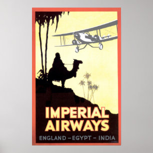 IMPERIAL AIRWAYS Fliegen nach England Ägypten Indi Poster