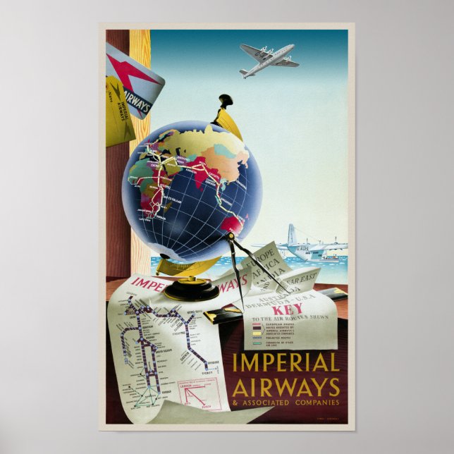 Imperial Airways UK Poster vintage 1938 (Devant)