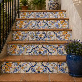Imperial Blossom Hand Painted Blue and Gold Floral Fliese