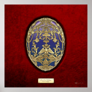 Imperial Faberge Eggs - Tsarevich Egg on Red Velve Poster