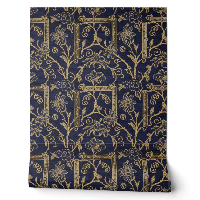 Imperial Gilded Lily: 19th-Century Chinoiserie Sil Tapete (Abrollen)