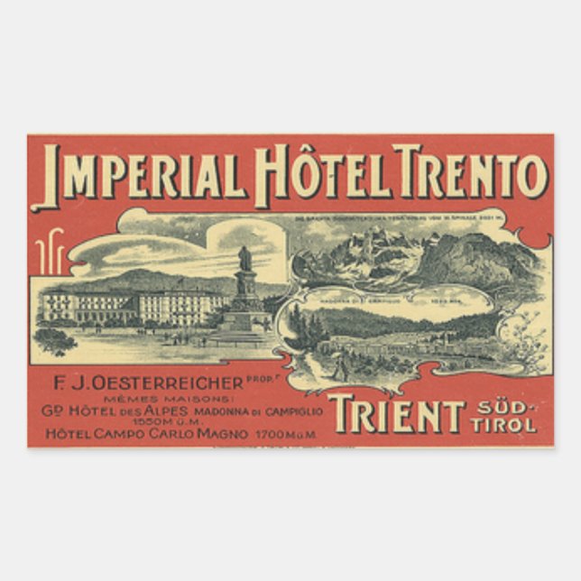 Imperial Hotel Trento Rechteckiger Sticker (Vorderseite)