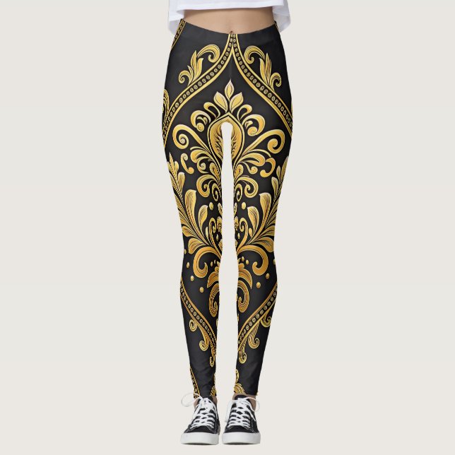 Imperial Majesty Seamless Pattern – Gold and Black Leggings (Vorderseite)