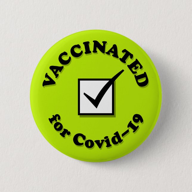 Impfung für Covid-19 Checkbox Grünes Krankenhaus Button (Vorderseite)