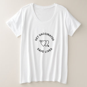 Impfung rette Schwarz-weiße Herzen Große Größe T-Shirt