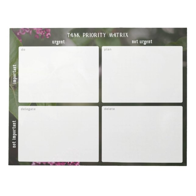 Important and urgent task Matrix (romantic nature) Notizblock (Vorderseite)