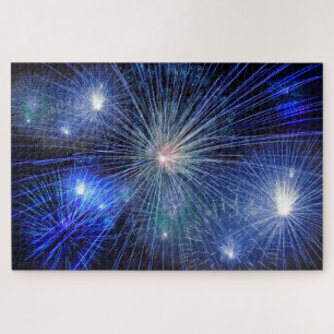 Impossible blue fireworks at night jigsaw puzzle