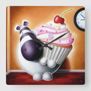 Impossimal© - "Kuchen-O-Uhr!" Kuchen-O-Uhr, Uhr! Quadratische Wanduhr