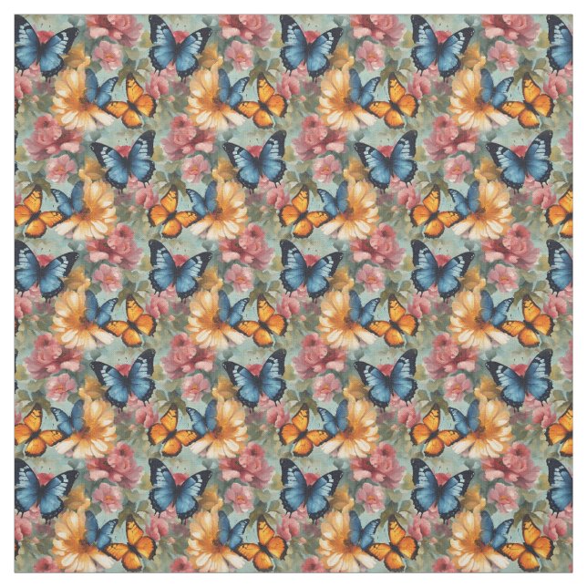 Impresionistische Schmetterlinge und Blume Stoff (Muster)