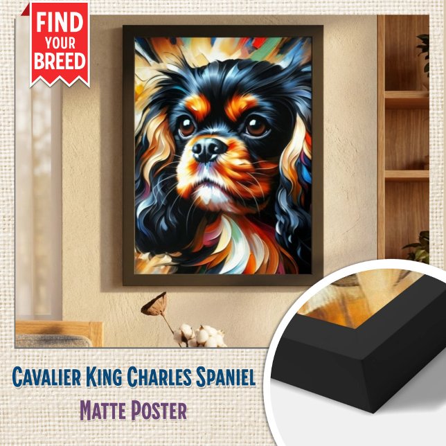Impression acrylique Cavalier King Charles Spaniel (Elegant Framed Matte Poster - Black & Tan Cavalier Art)