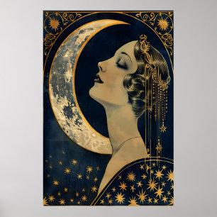 Impression Art Déco Moon Lady Céleste Murale Vinta