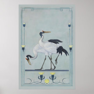 Impression Art Nouveau de grue japonaise sur mur f