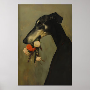 Impression artistique de fleurs de chien Greyhound