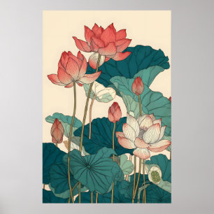 Impression botanique de lotus — Art mural floral v