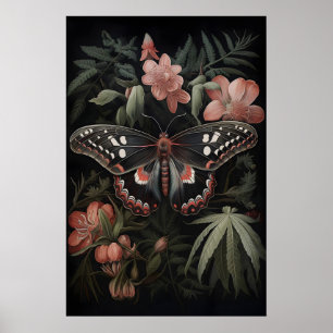 Impression botanique de papillon, papillon de nuit