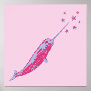 Impression d'affiche d'art rose Narwhal