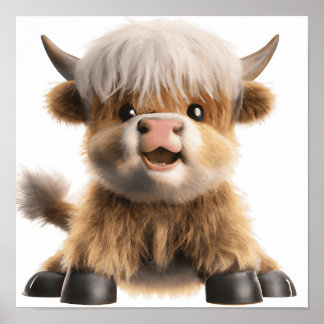 Impression d'affiche de bébé vache highland adorab
