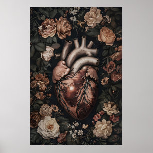 Impression d'anatomie de cœur floral, gothique méd