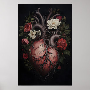 Impression d'anatomie du cœur humain floral, Macab