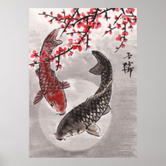 Impression d'aquarelle chinoise LinLi - KOI Fish #