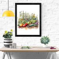 Impression d'aquarelle de jardin potager - Affiche