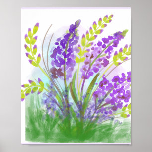 Impression d'art à l'aquarelle de fleurs de lavand