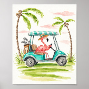 Impression d'art à l'aquarelle Flamingo Golf