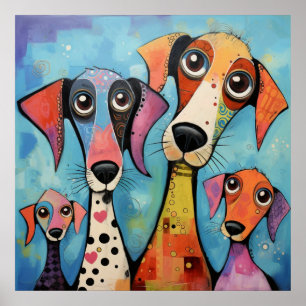 Impression d'art abstrait de chiens colorés,