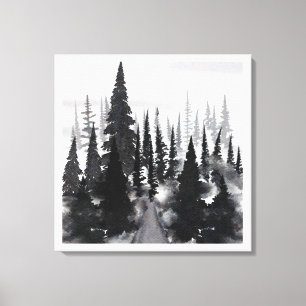 Impression d'art aquarelle de forêt de pins monoch