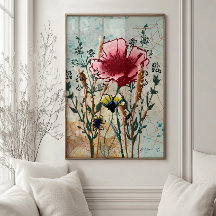 Impression d'art botanique de fleurs sauvages pour