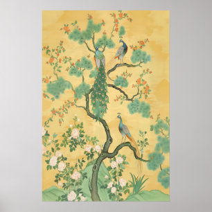 Impression d'art chinoise Paon & Floral Grand