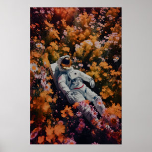 Impression d'art d'astronaute dans les fleurs goth