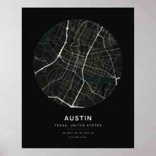 Impression d'art de carte de ville noire d'Austin