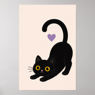 Impression d'art de chat noir s'étirant – Chat min