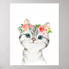 Impression d'art de chaton avec des fleurs à l'aqu