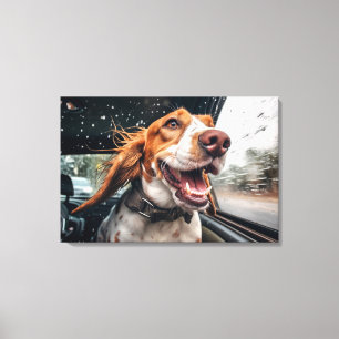 Impression d'art de chien excité en voiture sous l