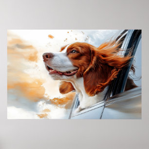 Impression d'art de chien joyeux dans le vent