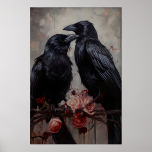 Impression d'art de couple de corbeaux gothiques C