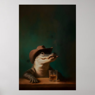 Impression d'art de cowboy alligator, western anim